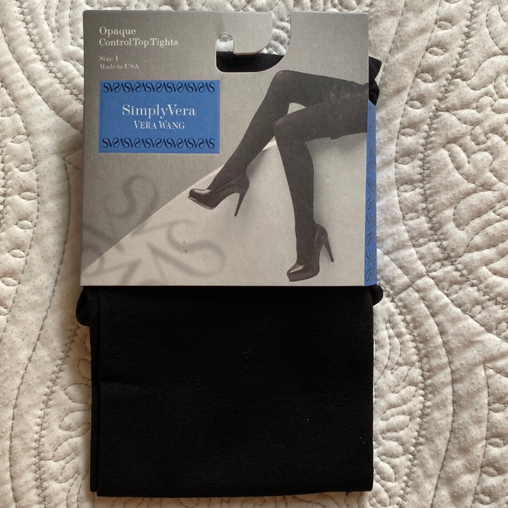 SimplyVera Vera Wang. NWT. Women’s Control Top Tights. Opaque. Black. Size 1.